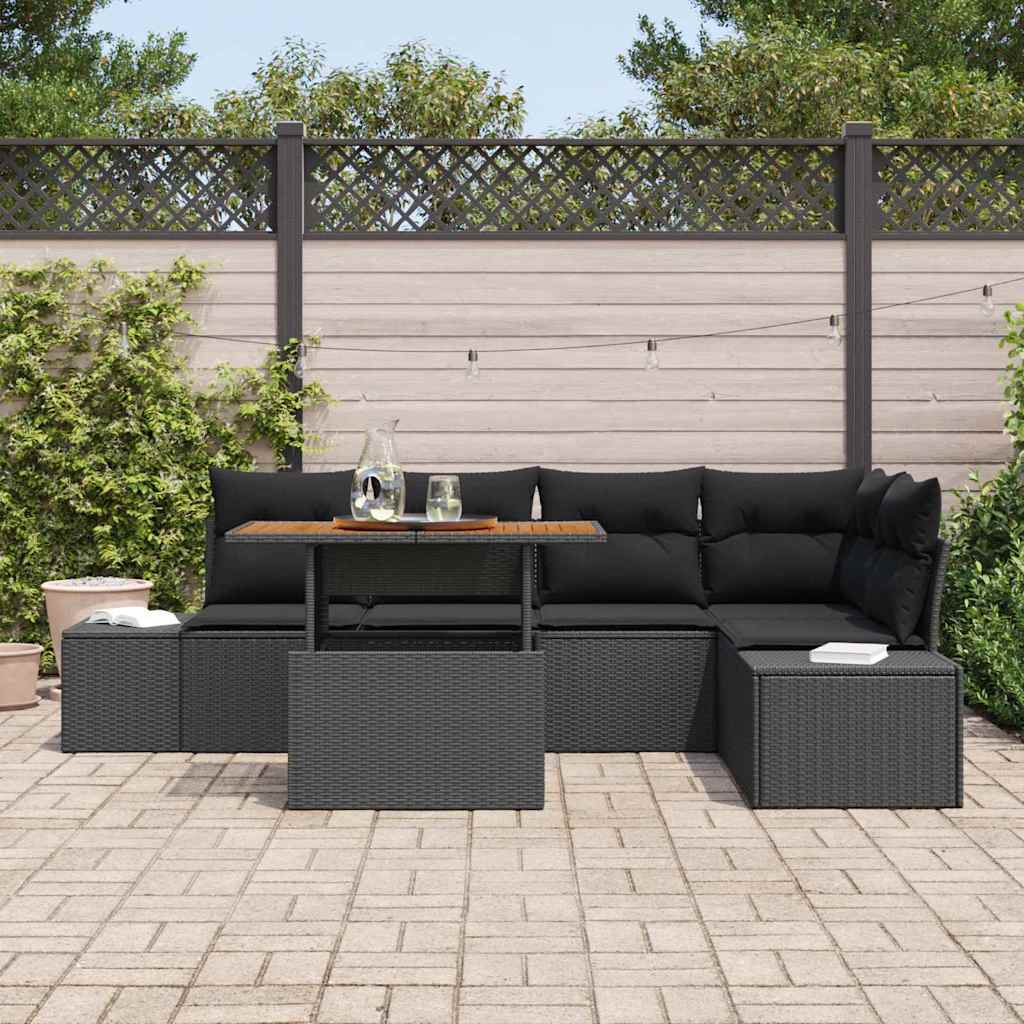 Garten-Sofa-Set mit Speicher 6 pcs Schwarz Poly Rattan